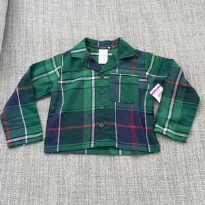 Nordstrom Pajama Top Boys Plaid Green‎ Button Front Size 2/3